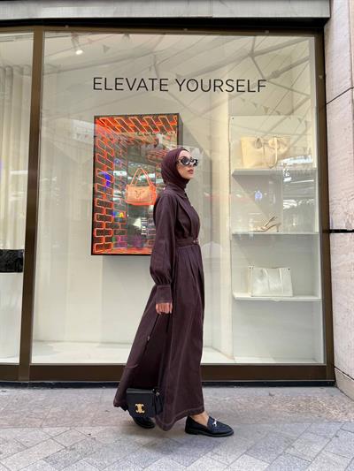 Amoria Denim Elbise - Kahverengi