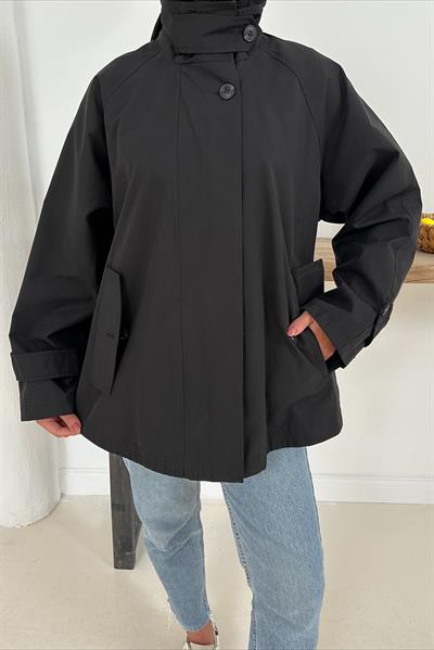Delera Orta Boy Trench - Siyah