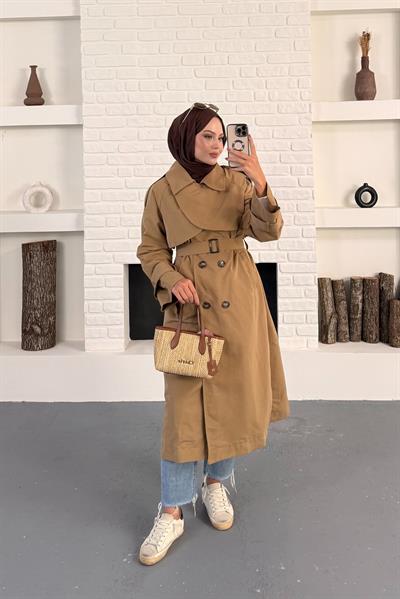 Elaris Kemerli Kruvaze Trench - Taba