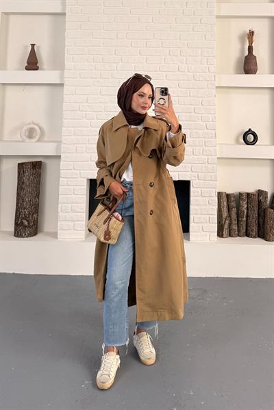 Elaris Kemerli Kruvaze Trench - Taba