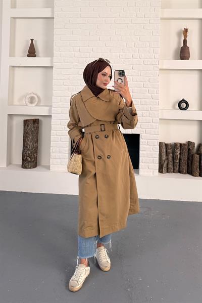 Elaris Kemerli Kruvaze Trench - Taba