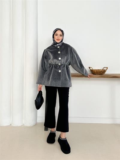 Elettra Kürklü Kaban - Gri
