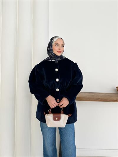 Elettra Kürklü Kaban - Lacivert
