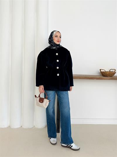 Elettra Kürklü Kaban - Lacivert