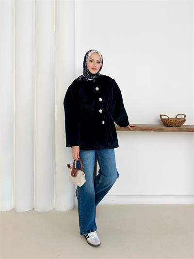 Elettra Kürklü Kaban - Lacivert