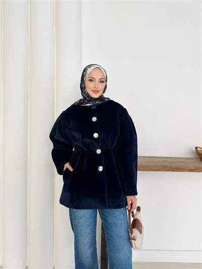 Elettra Kürklü Kaban - Lacivert