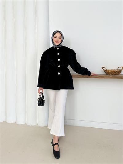 Elettra Kürklü Kaban - Siyah