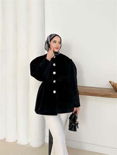 Elettra Kürklü Kaban - Siyah
