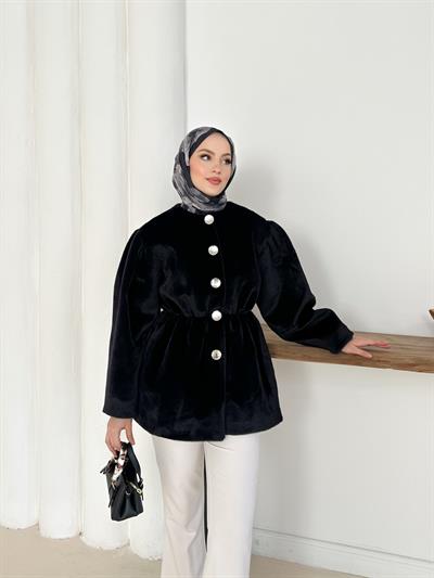 Elettra Kürklü Kaban - Siyah