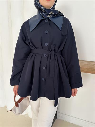Giulia Deri Yaka Trench - Lacivert