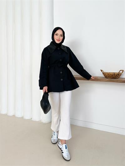 Giulia Deri Yaka Trench - Siyah