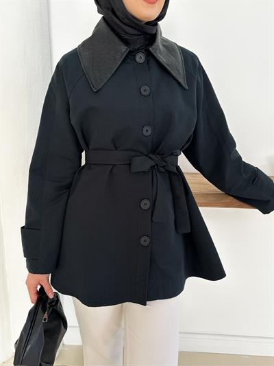 Giulia Deri Yaka Trench - Siyah