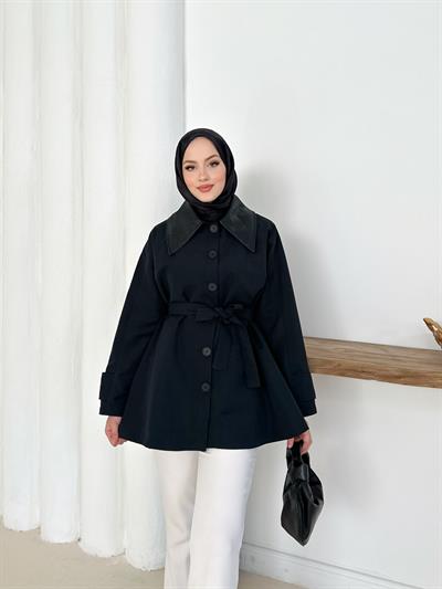 Giulia Deri Yaka Trench - Siyah