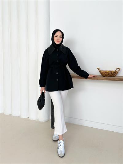 Giulia Deri Yaka Trench - Siyah