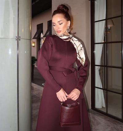 Orlina Scuba Elbise - Bordo