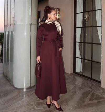 Orlina Scuba Elbise - Bordo