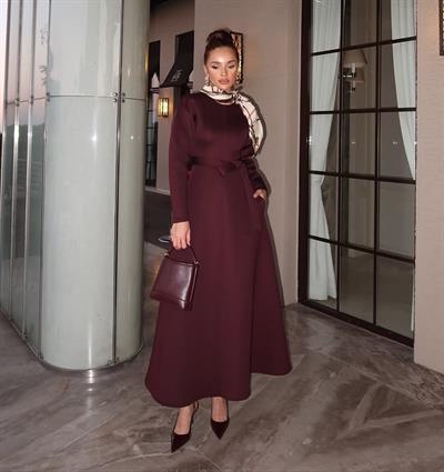 Orlina Scuba Elbise - Bordo