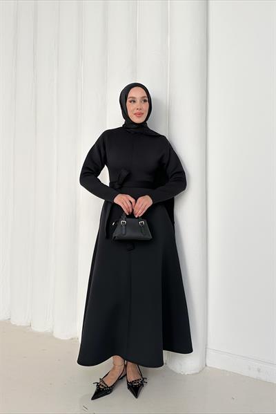 Orlina Scuba Elbise - Siyah
