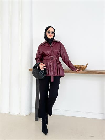 Viola Deri Ceket - Bordo