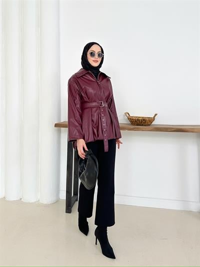 Viola Deri Ceket - Bordo