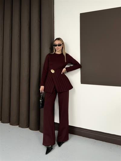 Zera Pantolonlu Takım - Bordo
