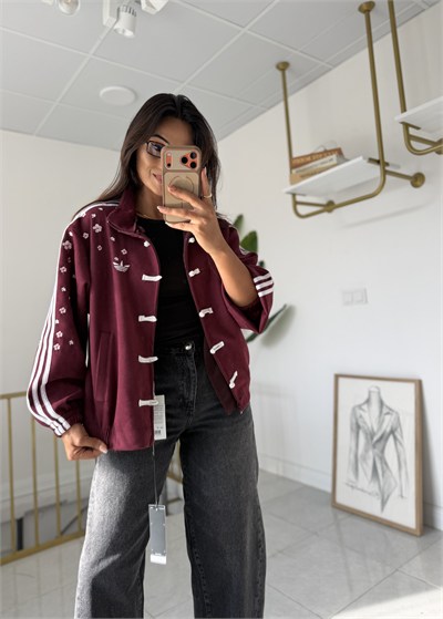 Ads Çiçekli  Bomber Ceket Bordo