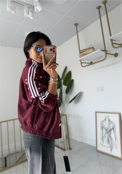 Ads Çiçekli  Bomber Ceket Bordo