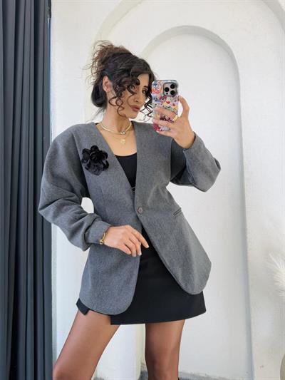 Belden Oturtmalı Kaşe Blazer Antrasit