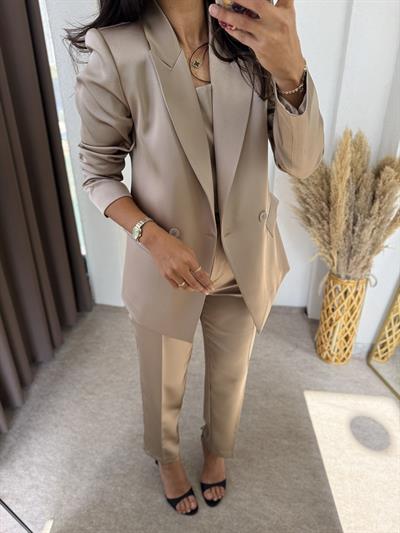 Boyfit Elegance Saten Takım Kahve