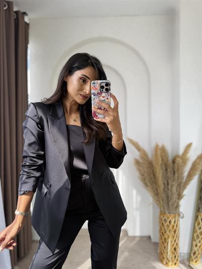 Boyfit Elegance Saten Takım Siyah