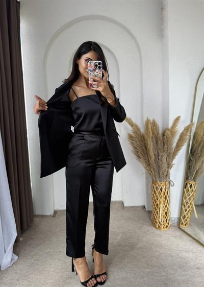 Boyfit Elegance Saten Takım Siyah