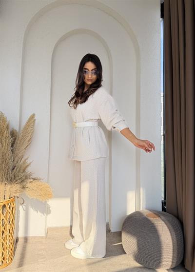 Chanel Kemerli Tüvit Takım Krem