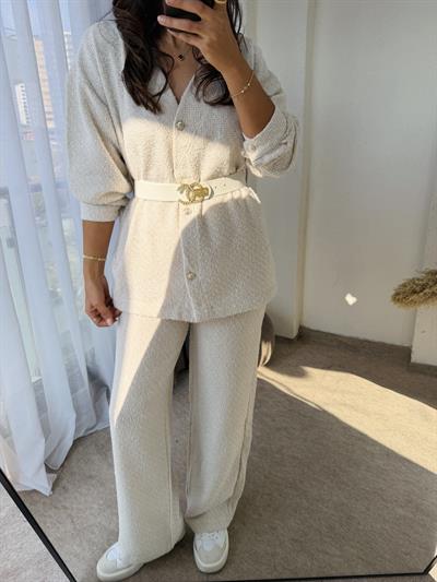 Chanel Kemerli Tüvit Takım Krem