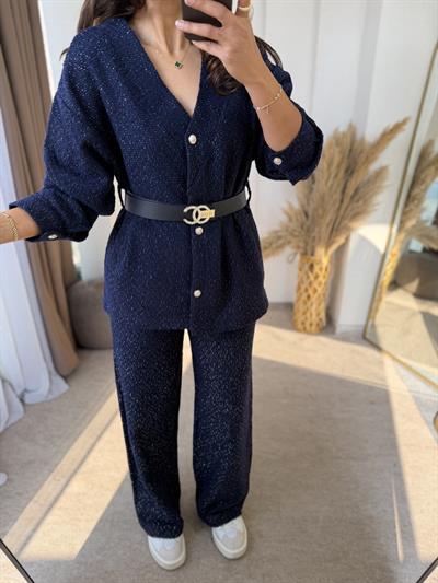 Chanel Kemerli Tüvit Takım Lacivert 