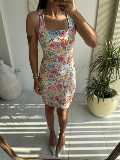 Çiçekli  Jean Elbise