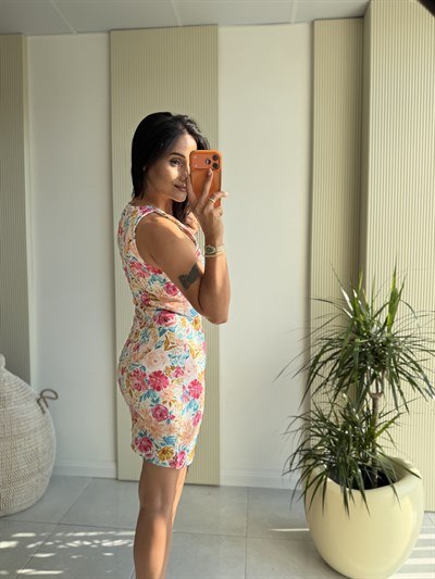 Çiçekli  Jean Elbise