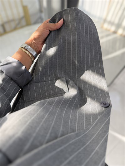 Çizgili Blazer Takım Antrasit