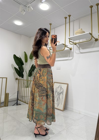 Deri Kemerli Şifon Etek