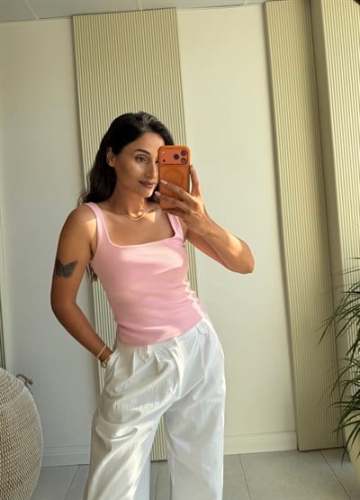 Dilvin Kalın Askılı Bluz Tozpembe