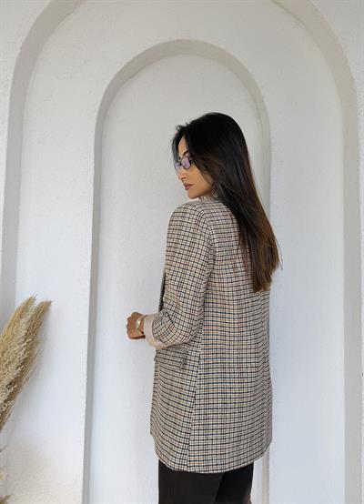 Ekoseli Kaşe Blazer Bej