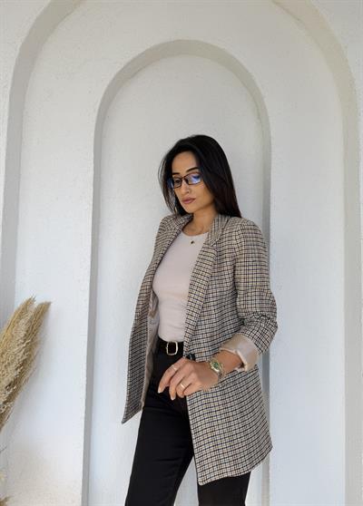 Ekoseli Kaşe Blazer Bej