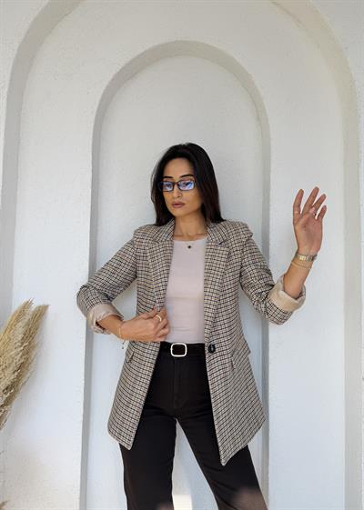 Ekoseli Kaşe Blazer Bej