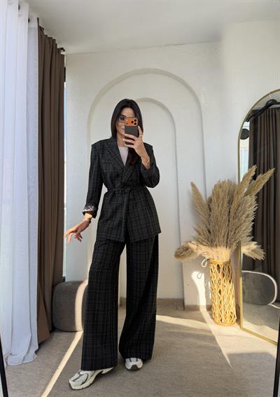 Ekoseli Lüks Oversize Takım Elbise
