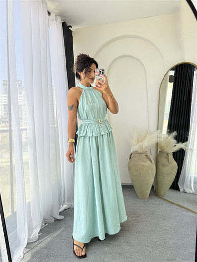 Halter Yaka Etek Takım Suyeşil