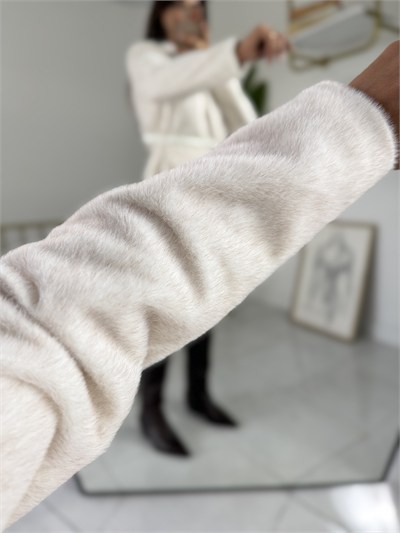 Kemerli Kürk Blazer Krem