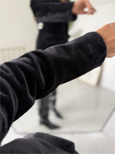 Kemerli Kürk Blazer Siyah