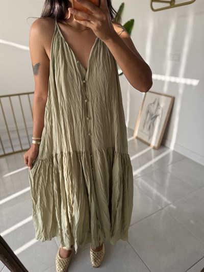 Kırışık Model Dökümlü Elbise Mintyeşil