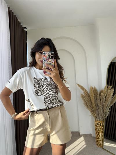 Leopar Baskılı Oversize Tişört