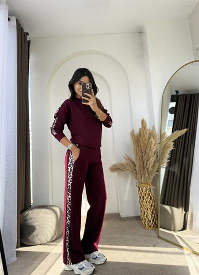 Leopar Oys Modal Takım Bordo