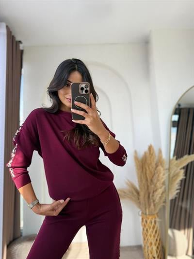 Leopar Oys Modal Takım Bordo